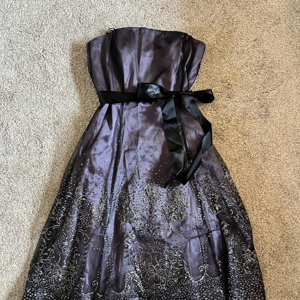 Adrianna Papell Boutique Purple Tulle Dress with Black Ribbon size 4